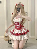 Zjkrl  - holiday outfits France Vintage Slim Square Neck Print 2 Piece Set Women Sweet Cute Lace Bow Patchwork Tops Female + High Waist Short Skirt