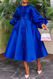 ZJKRL -  Elegant Satin Lantern Sleeve Party Maxi Dress Women Solid Button Down Shirt Evening Wedding Long Dress Women