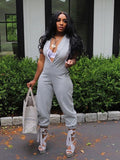 ZJKRL -  Women Sexy One Piece Jumpsuit Streetwear Summer V Neck Button Sleeveless Jumpsuit Sexy Jumpsuit Elegant Woman New in Clothes