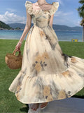New Women Fashion Elegant Casual Floral Summer Dress Vintage Chic A-Line Party Birthday Clothes Female One Pieces Vestidos Robe