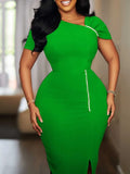 ZJKRL -  High Waisted Dress for Women Summer Short Sleeve Office Dresses for Ladies Solid Color Wear Elegant Long Dresses with Pearls