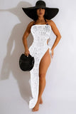 ZJKRL -  Women Sheer Lace Strapless Bodycon Long Maxi Dress 2024 Summer Sexy Side Lace-up Vestidos Night Club Party Evening Dresses