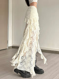 ZJKRL -  Tassels Women Skirts Irregular Hem Multi-Layered Ruffles Lace Patchwork Sweet Summer Trend Daily Skinny Versatile Bottoms