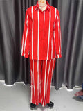 ZJKRL -  Chic and Elegant Woman Set Long Sleeve Autumn Striped Shirt and Pants Streetwear Female Two Pieces Sets