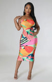 ZJKRL -  Women Print Strapless Bodycon Midi Mid-calf Length Dress  Sexy Off Shoulder Party Evening Summer Chic Vestidos Dresses