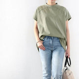 Zjkrl  -  Summer New T Shirt Women Half High Collar Short Sleeve Loose Pullover Tee Japanese Simple Solid All-match Casual Tops