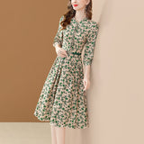 Zjkrl - Chiffon Dress Women Puff Sleeve Elegant Big Swing Spring Dresses Slim With Belt  A-line Dresses For Women Party Vestidos