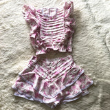 Zjkrl  -  New Summer Sunday Set elastic waistband Cropped top with ruffle detail and cute ruffle mini shorts skirts