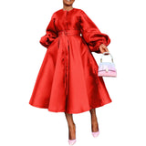 ZJKRL -  Elegant Satin Lantern Sleeve Party Maxi Dress Women Solid Button Down Shirt Evening Wedding Long Dress Women