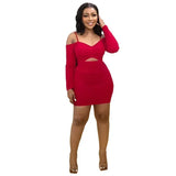 ZJKRL -  Off Shoulder Long Sleeve Spaghetti Strap V-neck Bodycon Midi Dress Spring Sexy Party Club Dresses Women Vestidos