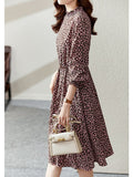 Zjkrl - Floral Printed Midi Dress for Women 2023 Spring Autumn Fashion Ruffled Collar Long Sleeve Belted Vintage Elegant Dresses