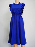 Zjkrl  -  Summer Ladies Elegant Dot Print Chic Dress Women Casual Butterfly Sleeve Ruffles Medium Long Chiffon Dress