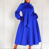 Zjkrl - 2023 Autumn/Winter New Women's Dress Fashionable Bubble Sleeve Lacing Large Hem High Waist Dress Casual Elegant Women's Dress