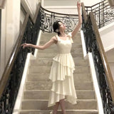 2024 French Elegant Women Wedding Party Dress Fashion Vintage A Line Tierred Robe Female Sundress Retro White Dress Vestido Pink