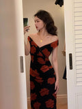 ZJKRL -  Retro High-End Mesh Printed Long Dress For Women'S Summer Sexy V-Neck Slim Fit With Buttocks And Elegant Dress