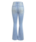 Zjkrl  -  Blue Jeans for Women Pants Jeans Casual Long Flare Pants Slim High Waist Hole Denim Trousers Button Capris Y2k Spring