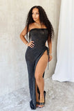 ZJKRL -  Women Sheer Lace Strapless Bodycon Long Maxi Dress 2024 Summer Sexy Side Lace-up Vestidos Night Club Party Evening Dresses