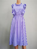 Zjkrl  -  Summer Ladies Elegant Dot Print Chic Dress Women Casual Butterfly Sleeve Ruffles Medium Long Chiffon Dress