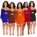 ZJKRL -  Off Shoulder Long Sleeve Spaghetti Strap V-neck Bodycon Midi Dress Spring Sexy Party Club Dresses Women Vestidos