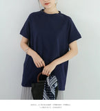 Zjkrl  -  Summer New T Shirt Women Half High Collar Short Sleeve Loose Pullover Tee Japanese Simple Solid All-match Casual Tops