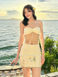 ZJKRL -  Puss Sweet 2Piece Set Women Mesh Patchwork Splits Sleeveless Backless Tops+Folds Skirt Vacation Beach Party Matching Suit