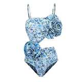 ZJKRL -  Sexy 3D Flower One Piece Swimsuit Women Print Swimwear with Skirt Monokini Print Bathing Suits Swim Suit Wear Beachwear