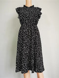 Zjkrl  -  Summer Ladies Elegant Dot Print Chic Dress Women Casual Butterfly Sleeve Ruffles Medium Long Chiffon Dress