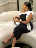 ZJKRL -  Womens Summer Beautiful Sexy Dresses Mid-length Elegant Lady Dress Highi Waist Knitted One-piece Dress