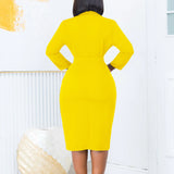 ZJKRL -  Elegant Work Bodycon Dress Women Solid Button Down Long Sleeve Pencil Party Midi Dress with Belt
