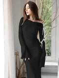 Zjkrl - Elegant Bandage Hollow Out Long Sleeve Bodycon Maxi Dress For Woemn 2023 Autumn Blue Sexy Outfits Party Clubwear