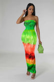 ZJKRL  -  Tie Dye Striped Maxi Long Strapless Midi Bodycon Women Dress  Summer Stretch Vestidos Sexy Party Evening Dresses