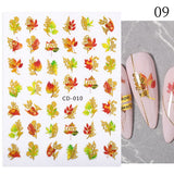 Zjkrl - 1pcs Gold iridescent Maple Leaf 3D Nail Sticker Fall Autumn Pattern Adhesive Transfer Stickers Shiny DIY Nail Art Decoration