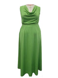 ZJKRL -  Summer Sleeveless Dresses for Women Plus Size Clothing Elegant Green Dress Elastic Waist Long Maxi Dress