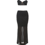 ZJKRL -  Puss Speckled Print 2 Piece Set Sexy Women Seashell Knot Tank Top+See Through Long Skirts Matching Midnight Clubwear Suits