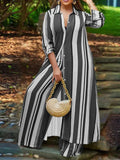 ZJKRL -  Elegant 2-piece Sets for Women Fall Winter Outfits Pants Suit with Long Shirt Blouse Full Sleeve Striped Plus Size Matching Sets