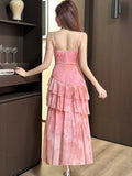 ZJKRL  -  Elegant Sweet Print Womens Dresses Sexy Spaghetti Strap V-Neck Ruffles Princess Birthday Party Midi Dress Summer Beach Vestidos