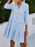 Zjkrl - Elegant Commuter Plaid Print Dresses Women Stand-up Collar Single Breasted Cardigan Dressy Female Three Segment Half Sleeve Gown