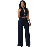 Zjkrl  - holiday outfits Elegant Women's Jumpsuits Belt Commuting Summer High Waist Wide Leg Button V-neck Sleeveless Casual Fashion Sexy Solid Color Bod