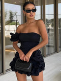Zjkrl - VC Black Mini Dress Women Sexy One Shoulder Sleeveless Slim Ruched Design High Street Wear Pretty Female Clothes