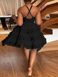 ZJKRL -  Elegant Summer Dress Woman Solid Color Short Dress with Straps Ladies Backless V Neck Loose Short Dress for Evening Party