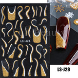 Zjkrl - Christmas Nail Sticker 3D Reflective Shiny Glitter Gold Silver Snowflake Elk Bells Decal Slider For Manicure Decoration NLLS-J24