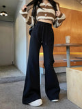 Zjkrl  -  holiday outfits Korean Winter Thick Flare Pants Women Casual High Waist M-3Xl Grey Trousers Lace Up New Pockets Loose Streetwear Sweatpants