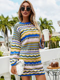 Womens Clothing Women's Dress Tops Female Clothing Autumn Winter Round Neck Knitwear Women's Stripe Pullover Mid Length Sweater