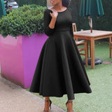 ZJKRL -  Summer Business Dress Women Casual Solid O Neck 3/4 Sleeve Tight High Waist Ruffle Hem Long Maxi Party Work Dress Women