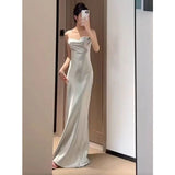 ZJKRL -  Sexy Spaghetti Strap Maxi Dress Women Elegant Slim Fit Dinner Party Satin Dresses Woman Summer Sleeveless Bodycon Long Dress