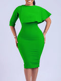 ZJKRL -  Elegant A-line Dress Women Ruffle Cloak Sleeve Slim Fashion High Waist Pencil Dress
