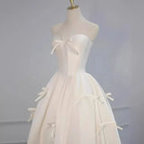 Zjkrl  -  Strapless Light Wedding Dress New Bridal Floral Satin Bow Dresses Vintage Sleeveless Princess Bride's Gowns