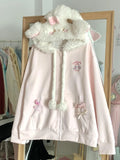 Zjkrl  -  Autumn Kawaii Sweet Long Sleeve Loose Coat Women Japanese Cute Zipper Embroidery Hoodie Female Casual Chic Solid Lovely Overcoat