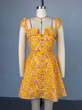 ZJKRL -  Short Sexy Women Dresses A Line High Waisted Short Summer Dress Square Collar Elegant Sweet Lady Dresses
