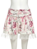 ZJKRL -  Puss Flower Print 2-Piece Set Women Y2K Single-Breasted Metal Buckle Wrap Top+Lace Folds Hem Skirt Sweet Matching Suits